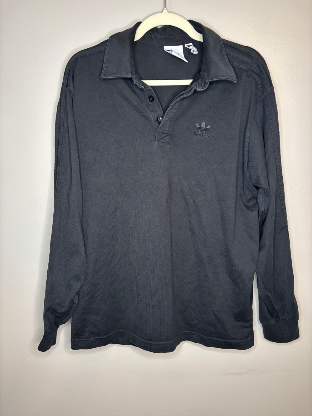 adidas Black Long Sleeve Polo with Subtle Trefoil size M